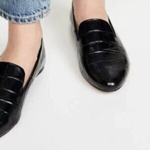 EUC Veronica Beard Black Leather Croc Flats 5.5 🥰